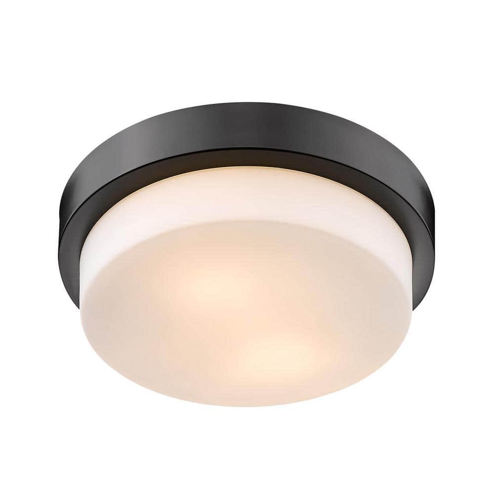 Golden Lighting Multi-Family 11" 2-Light Flush Mount in Matte Black with Opal Glass