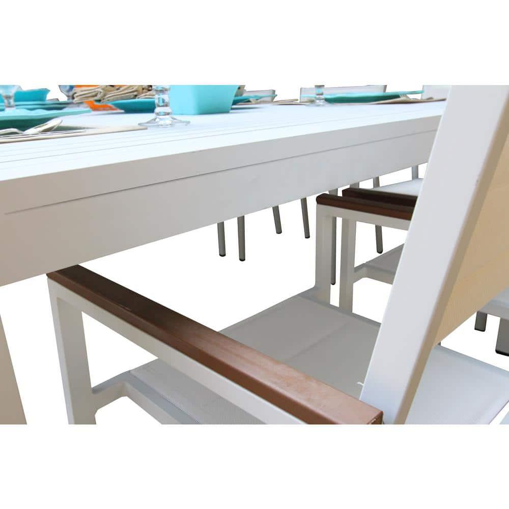 Mantona White 9-Piece Aluminum Outdoor Dining Set with Sling Set in White