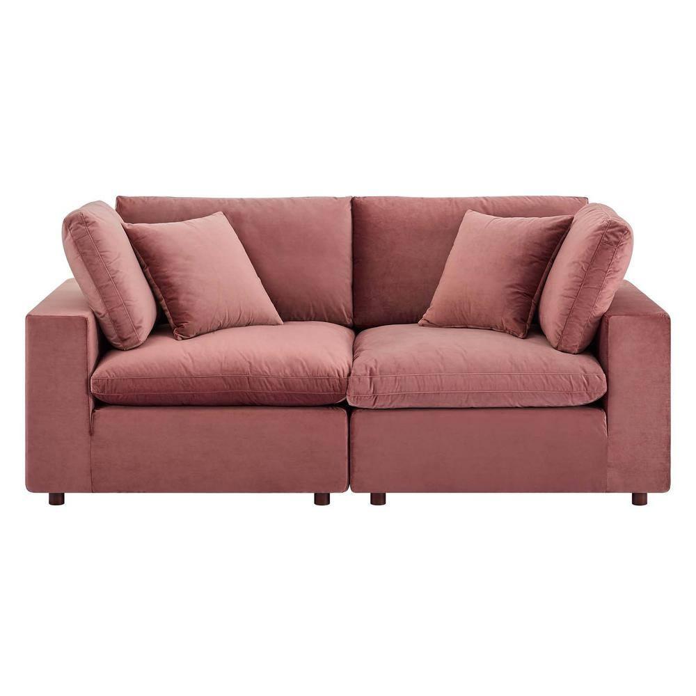 Modway Commix Down Filled Overstuffed Velvet Loveseat in Dusty Rose Pink
