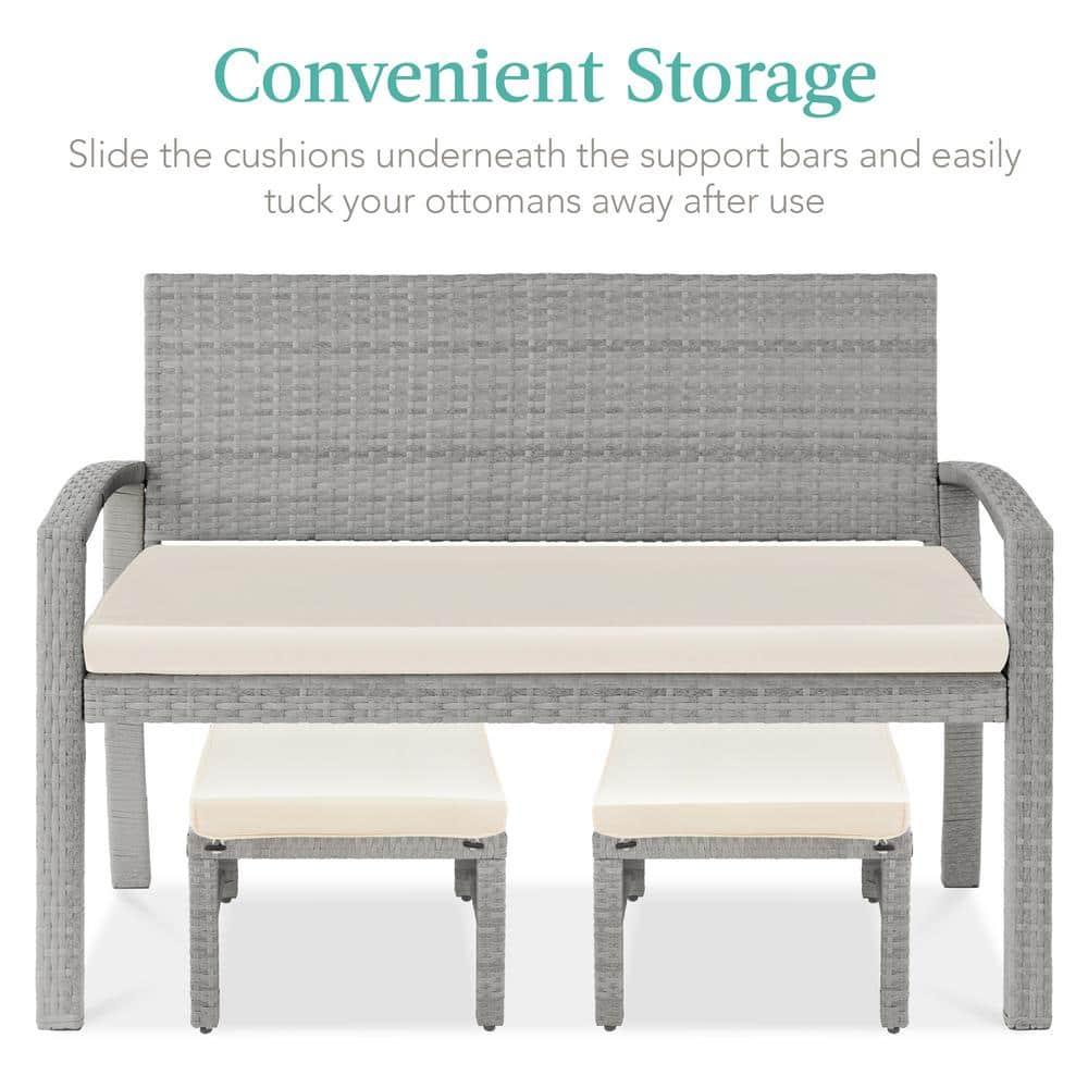 Best Choice Products Set of 2 Multipurpose Patio Wicker Ottomans w/ Removable Cushions - Gray/Cream