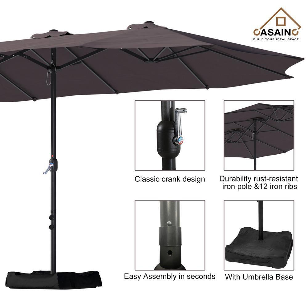 15ft Large Patio Umbrellas with Base Included, Outdoor Double-Sided Rectangle Market Umbrella with Crank Handle, for Pool Lawn Garden