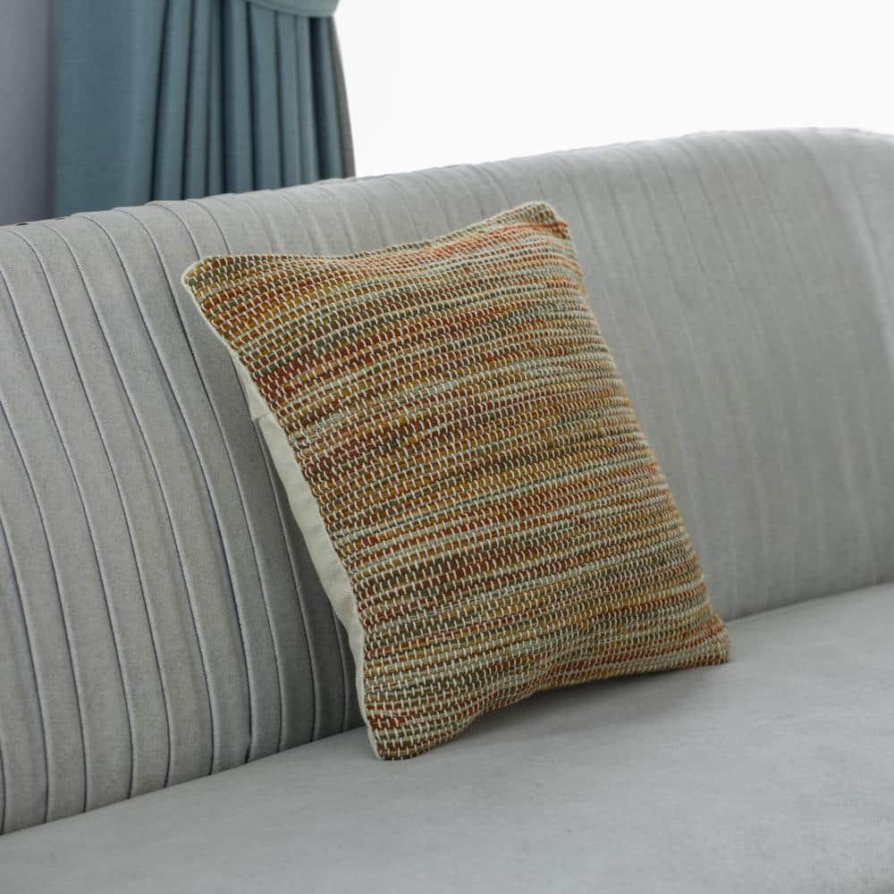 16" Handwoven Wool & Cotton Throw Pillow Cover with Woven Knit Texture with Filler, Rust