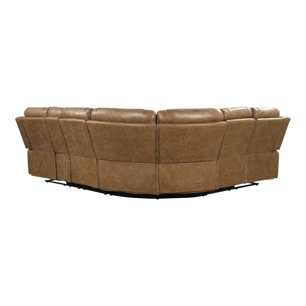 Furniture of America Ranshell Faux Leather Storage Sectional with USBs in Brown