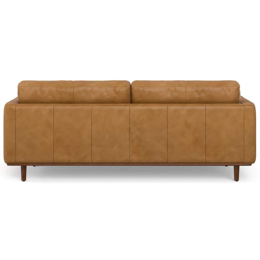Simpli Home Morrison Genuine Leather Sofa, Mid-Century Modern Couch for Living Room, Handcrafted with Removable Cushions