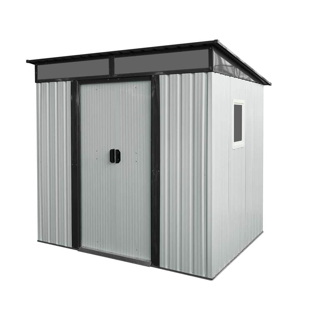 HLILish 6Ft X 5Ft Outdoor Metal Storage Shed With Window And Transparent Plate For Garden, Lawn