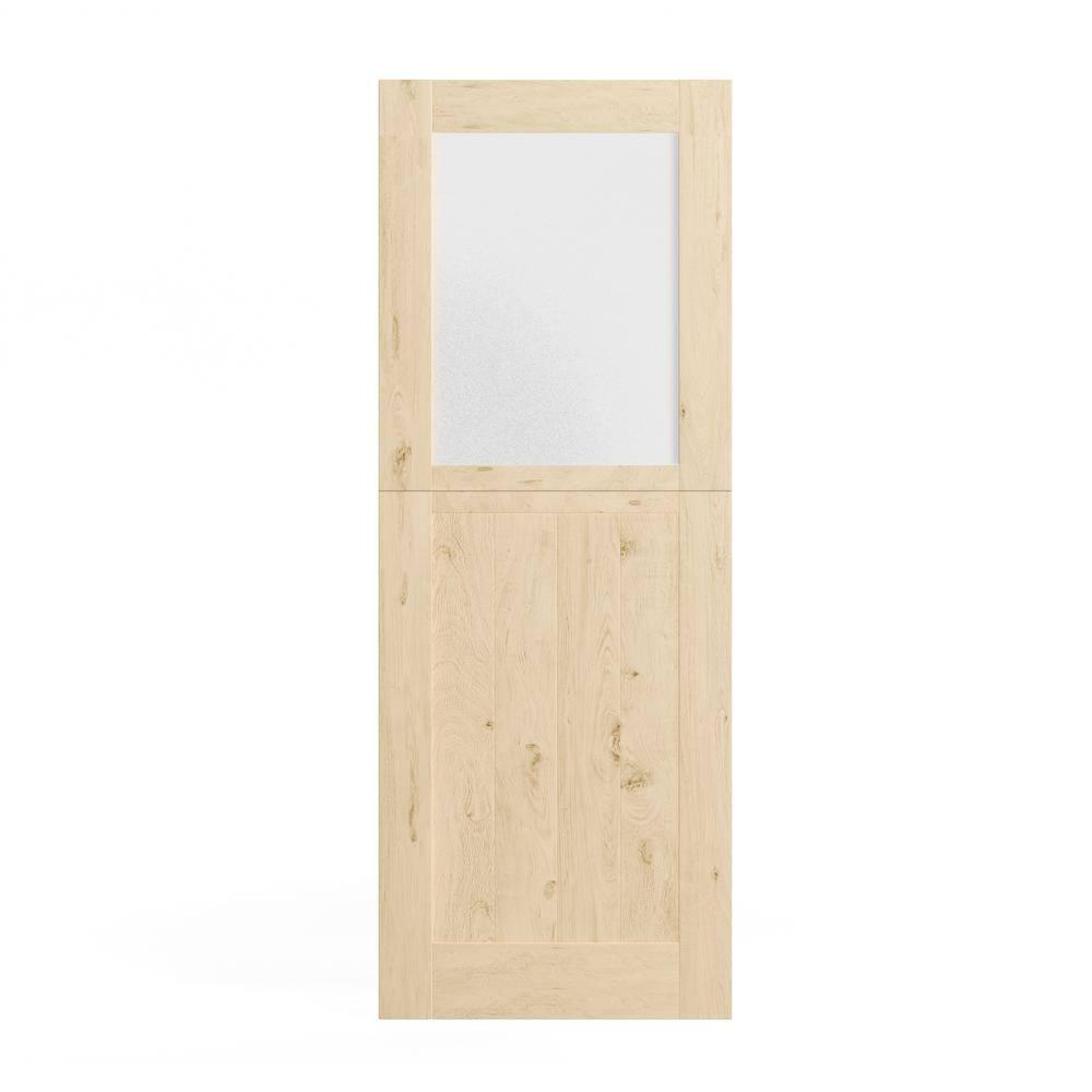 DOOOLI Dutch Door- Half Transpatent Glass+Natural Pine Wood Interior Door Prehung Slab Doors With Door Frame（No pre-drilled holes)
