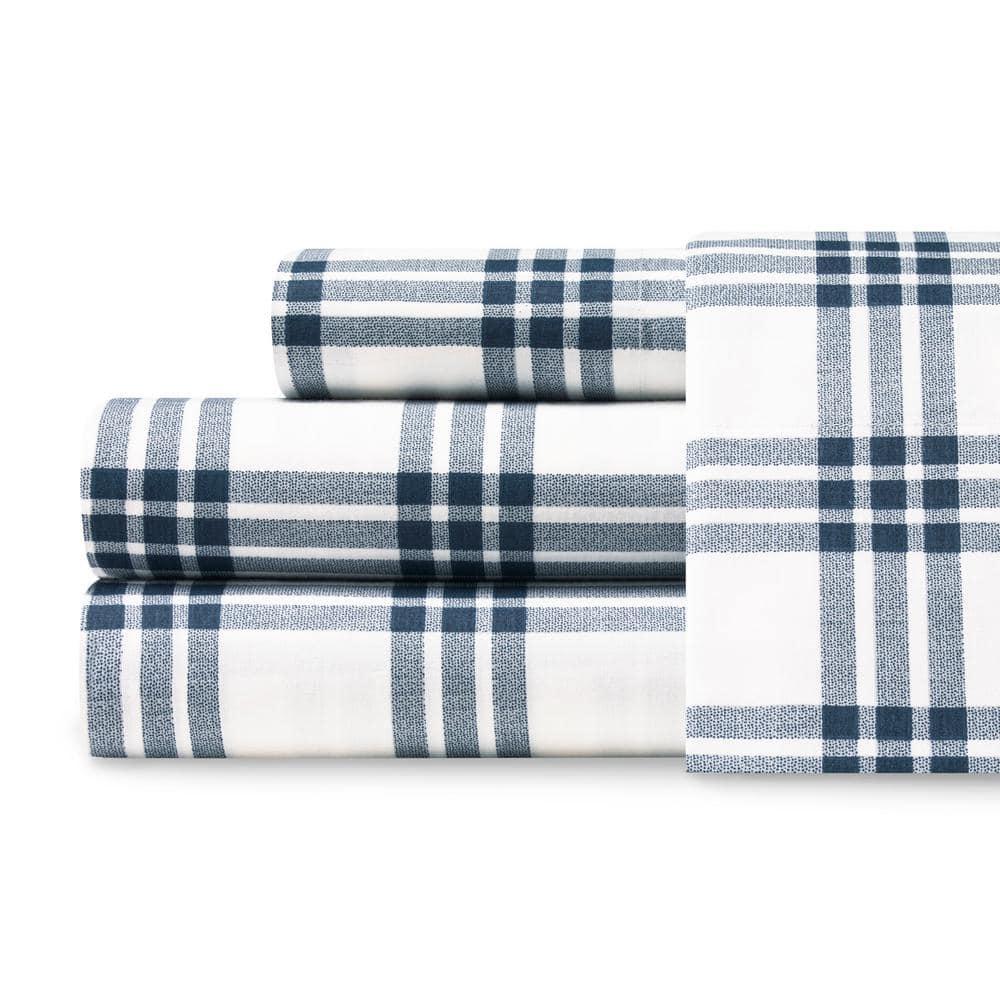 Twin XL Printed Pattern Sheet Set Navy Plaid - Eddie Bauer