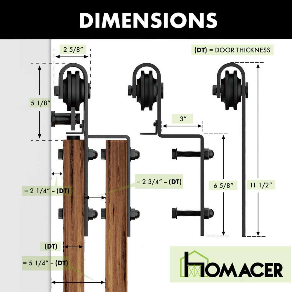 Homacer Black Rustic Single Track Bypass Sliding Barn Door Hardware Kit 6.6ft Black Rustic Carbon Steel Powder Coated Barn Door Hardware Kit
