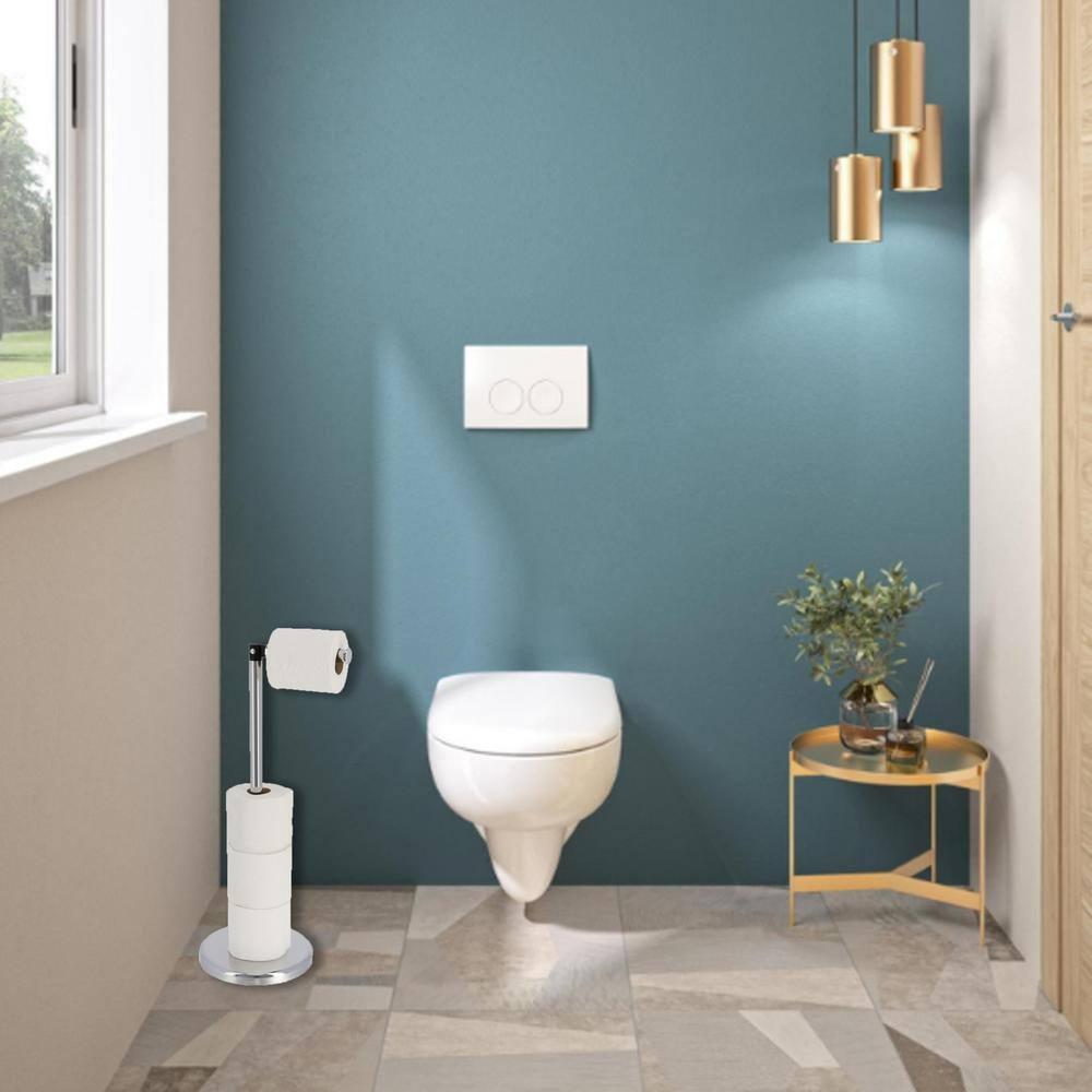 6715 Modern Freestanding Toilet Paper Dispenser and Reserve with Folding Arm for Compact Bathrooms