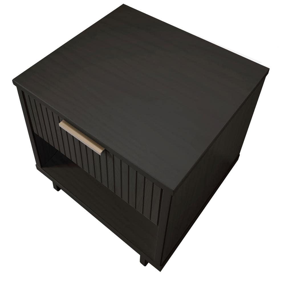 Manhattan Comfort Granville Modern 1 Drawer Nightstand Dark Gray : Bedroom Storage with Shelf, Wood Frame