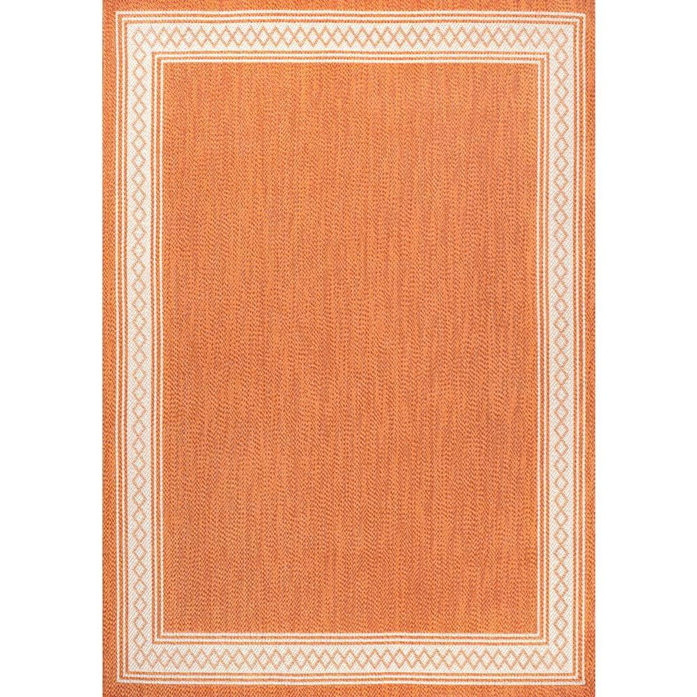 5' x 8' Lucia Classic Diamond Border Indoor/Outdoor Area Rug, Orange/Cream - JONATHAN Y