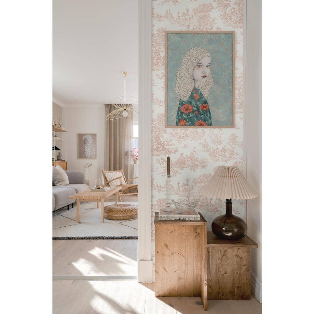 NextWall Chateau Toile Peel and Stick Wallpaper Pink: Vintage Vinyl, Self-Adhesive, Repositionable, Washable, 30.75 Sq Ft Coverage