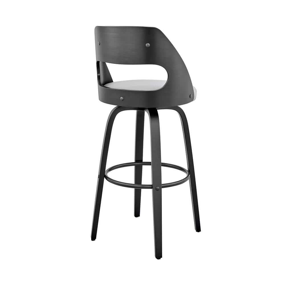 26 in. Julius Gray Faux Leather & Black Wood Bar Stool
