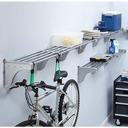 EZ Shelf-Expandable-Garage Shelf- -White- Easy to Install -Strong (up to 250 Lbs)- Wire Shelving Alternative –Wall Mounted Garage Shelf Organizer (White, 40.5" - 75")