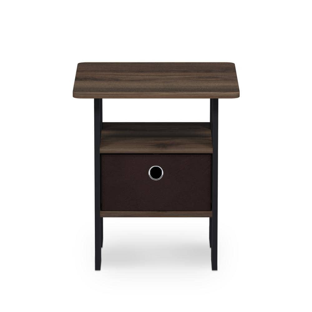 Furinno Andrey End Table Night Stand with Bin Drawer, Columbia Walnut/Dark Brown