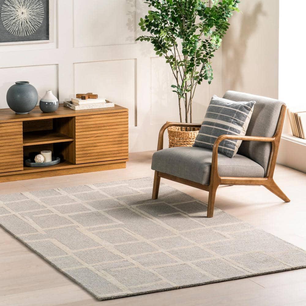 Nuloom James Geometric 5x8 Wool Indoor Area Rug for Living Room Bedroom Dining Room Kitchen, Grey