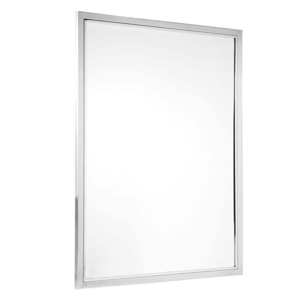 Head West Brushed Nickel and Chrome Metal Framed Vanity Mirror for Bathroom - Beveled-Edge Bedroom Mirror with Z-Bar Brackets for Vertical & Horizontal Placement - 24"x30"
