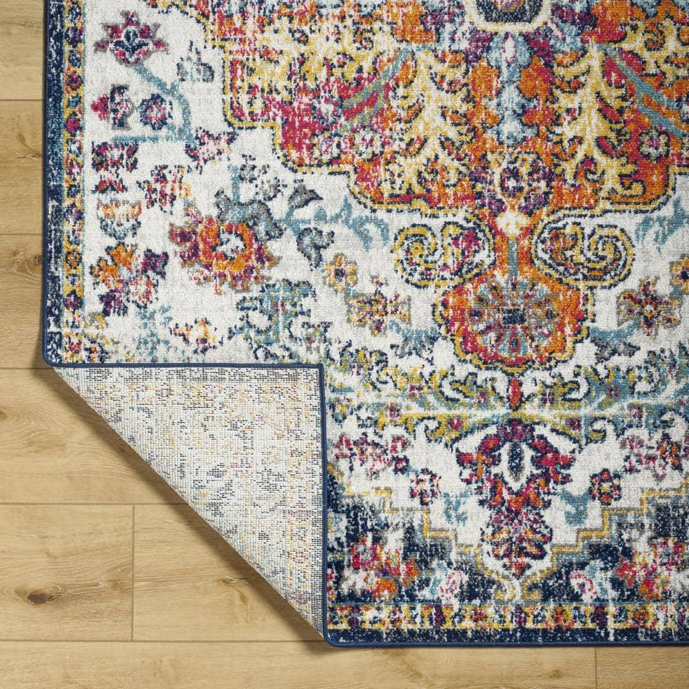 Livabliss 5'3" Round Abby Traditional Rugs Aqua: Medium Pile, Stain & Fade-Resistant, Polypropylene