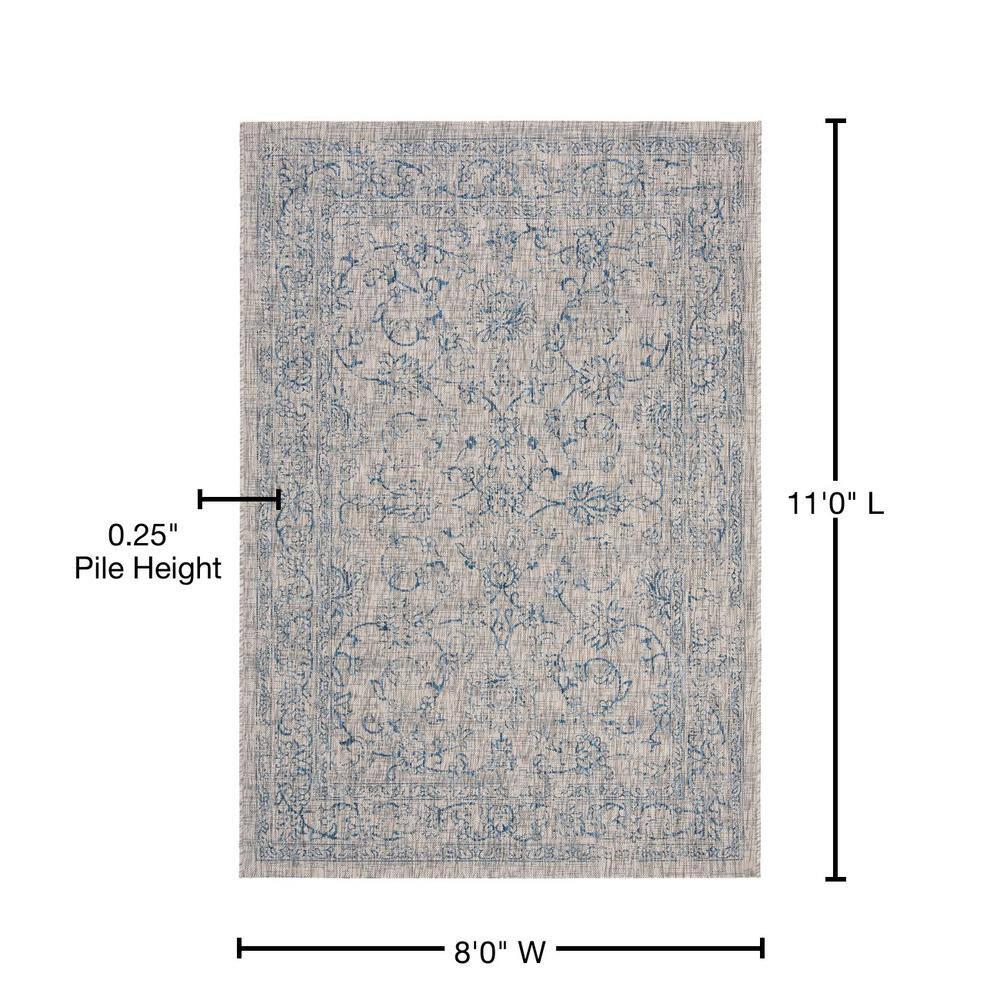 Courtyard CY8680 Power Loomed Indoor and Outdoor Area Rug - Grey/Navy - 8'x11' - Safavieh