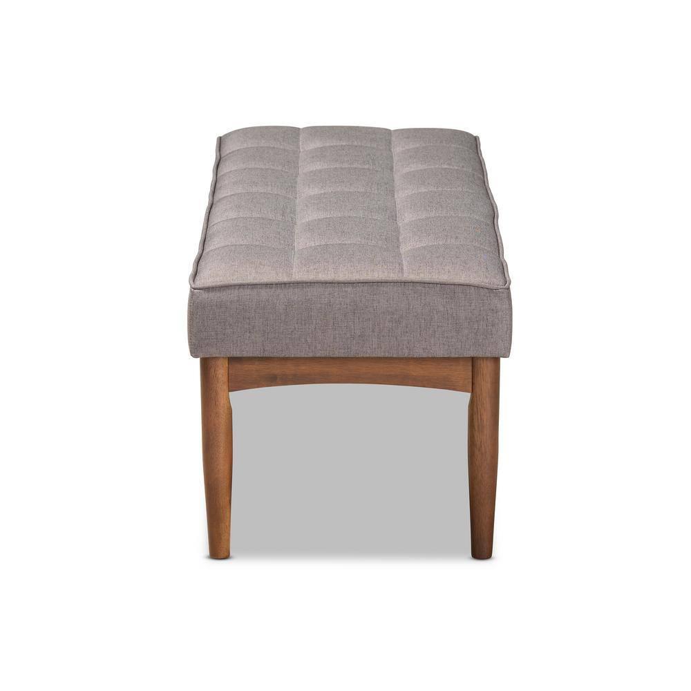 Sanford Wood Dining Ottoman Gray/Walnut Brown - Baxton Studio: Padded Fabric, Tufted Design, Angled Legs