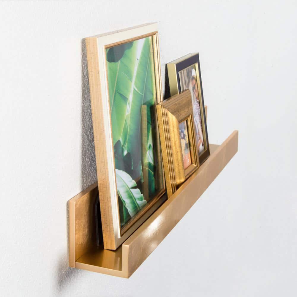 Kate and Laurel Rectangle Floating Shelves, 24", Gold