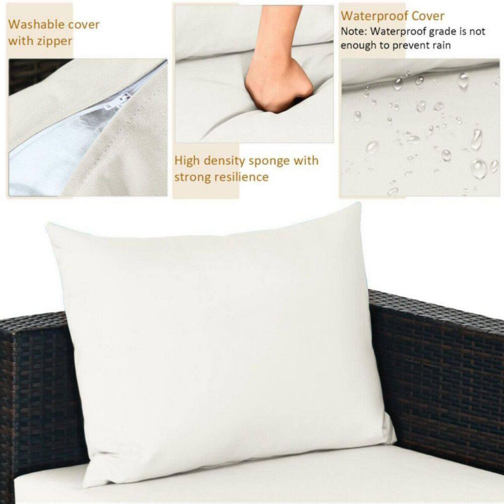 Topcobe 5 Pieces Patio Rattan Sectional Furniture Set with Cushions and Coffee Table, Outdoor Furniture, Off White