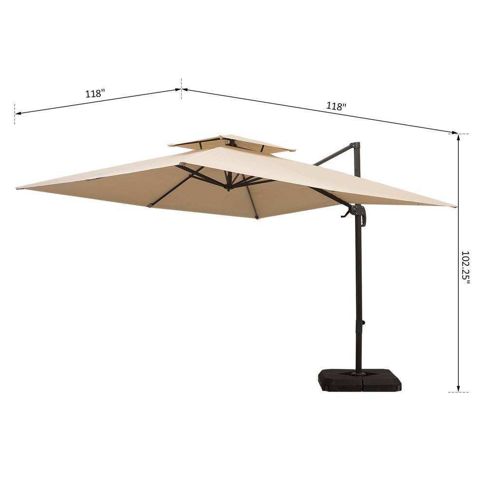 Outsunny 10ft Offset Patio Umbrella with Base, Double Top Hanging Aluminum Cantilever Umbrella with 360-degree Rotation, Easy Tilt, 8 Ribs, Crank, Cross Base, Cover, Strap