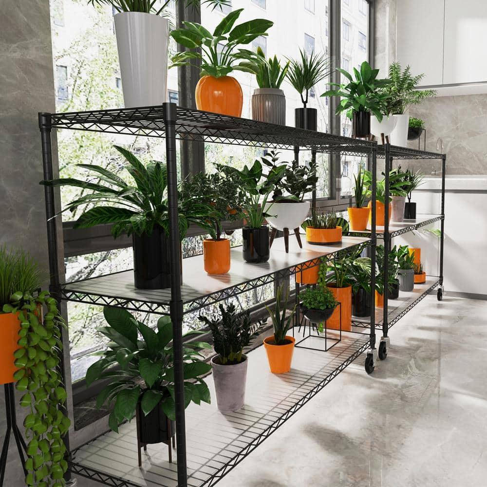 Black Heavy-Duty Steel 6-Tier Adjustable Wire Shelving Unit with Wheels