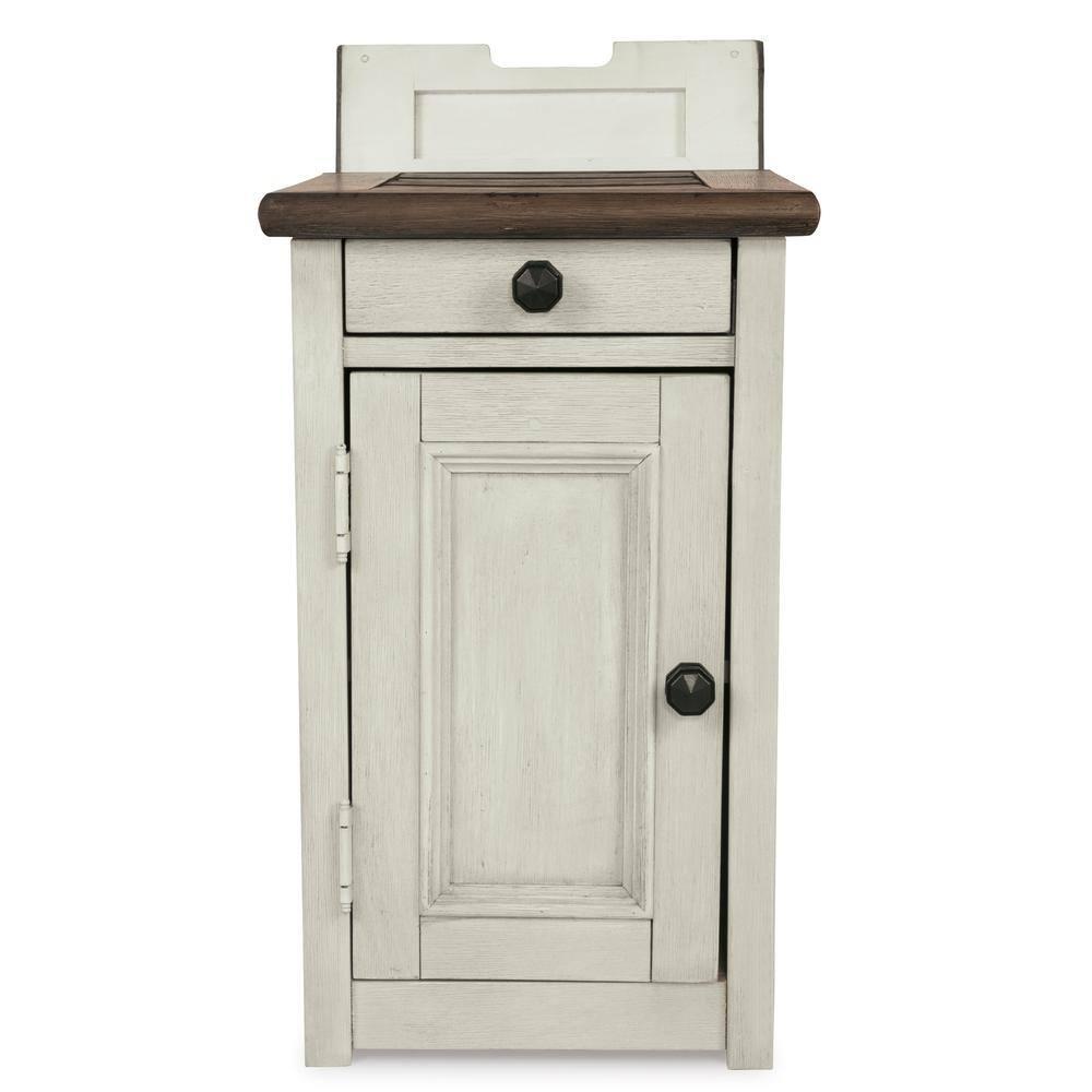 Signature Design by Ashley Bolanburg Chair Side End Table Brown/White: Vintage Style, USB Ports, Storage Cabinet