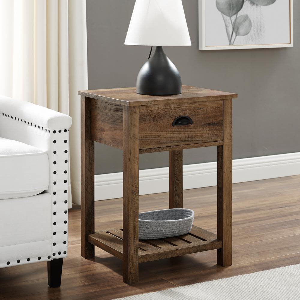 Country Farmhouse Single Drawer Wood Side Table Set - Rustic Oak