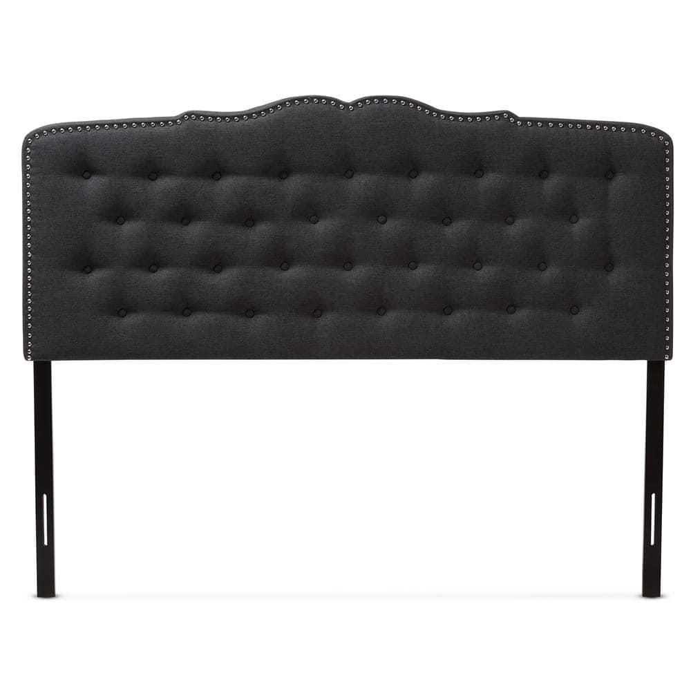 King Lucy Modern and Contemporary Fabric Headboard Dark Gray - Baxton Studio: Upholstered, Button-Tufted, Nailhead Trim