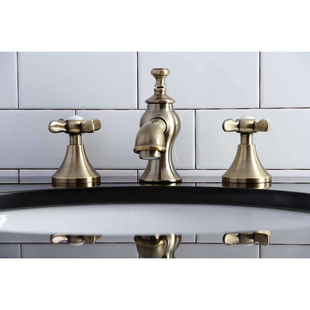 Kingston Brass KC7063BEX Kingston Brass Essex Two-Handle 3-Hole Deck Mount Widespread Bathroom Faucet with Brass Pop-Up Drain
