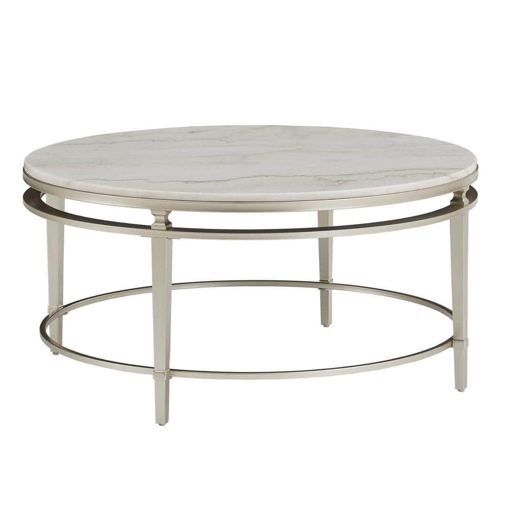 Weston Home Timo Champagne Silver Finish Round Marble Top Coffee Table