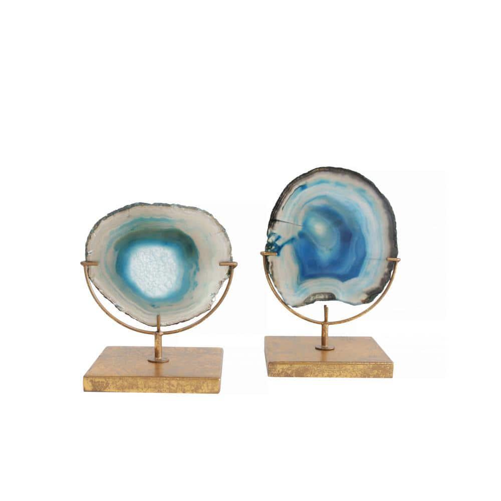 Storied Home Agate on Stand Blue 4" Includes 1 Stand Only: Luxury Glam Metal Sculpture, Indoor Decorative Object