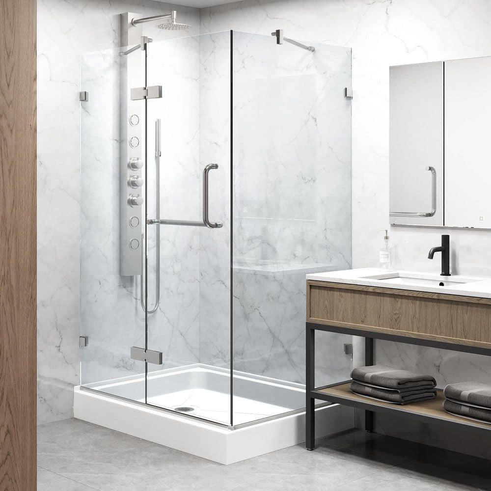 VIGO Monteray 48" W x 32" D x 79" H Hinged Frameless Shower Enclosure with 3/8 Clear Glass & Base VG6011BNCL48WL