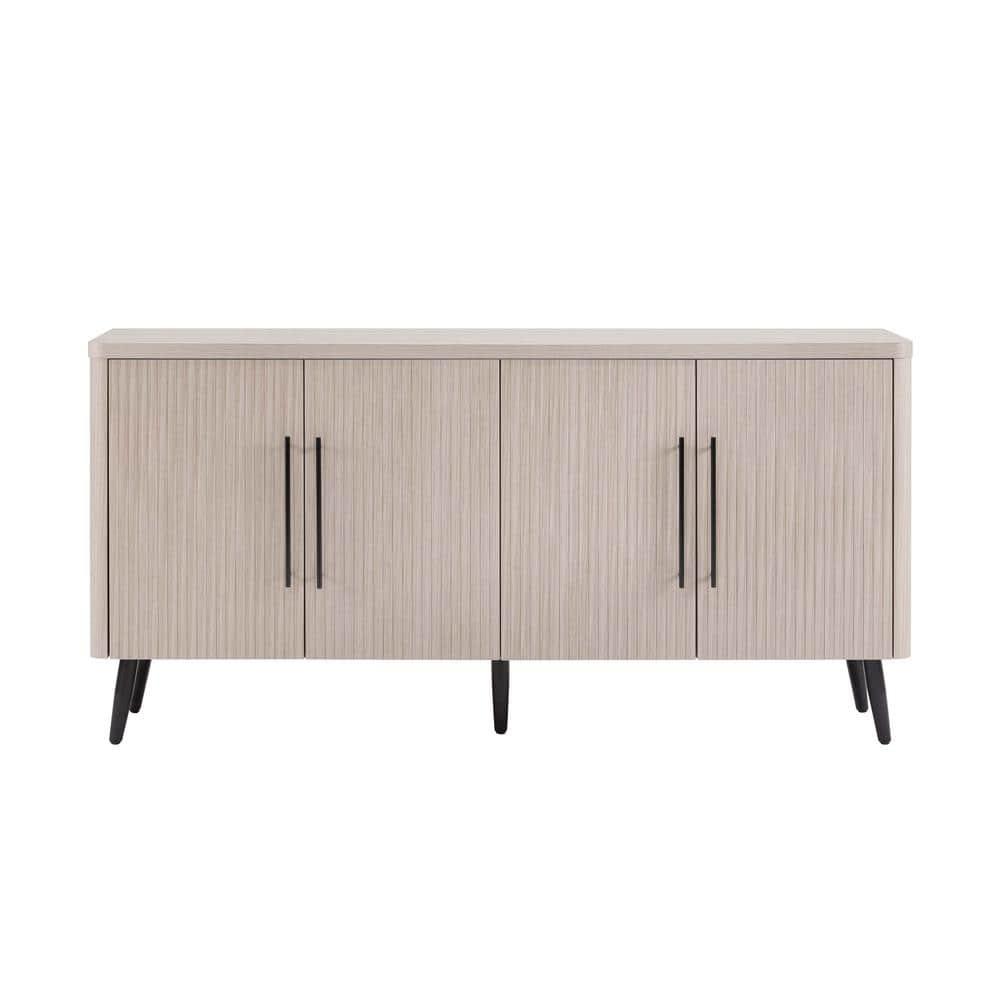 Manhattan Comfort Jodie 65" Mid-Century Modern Sideboard with 8 Adjustable Shelves in Whitewashed Oak