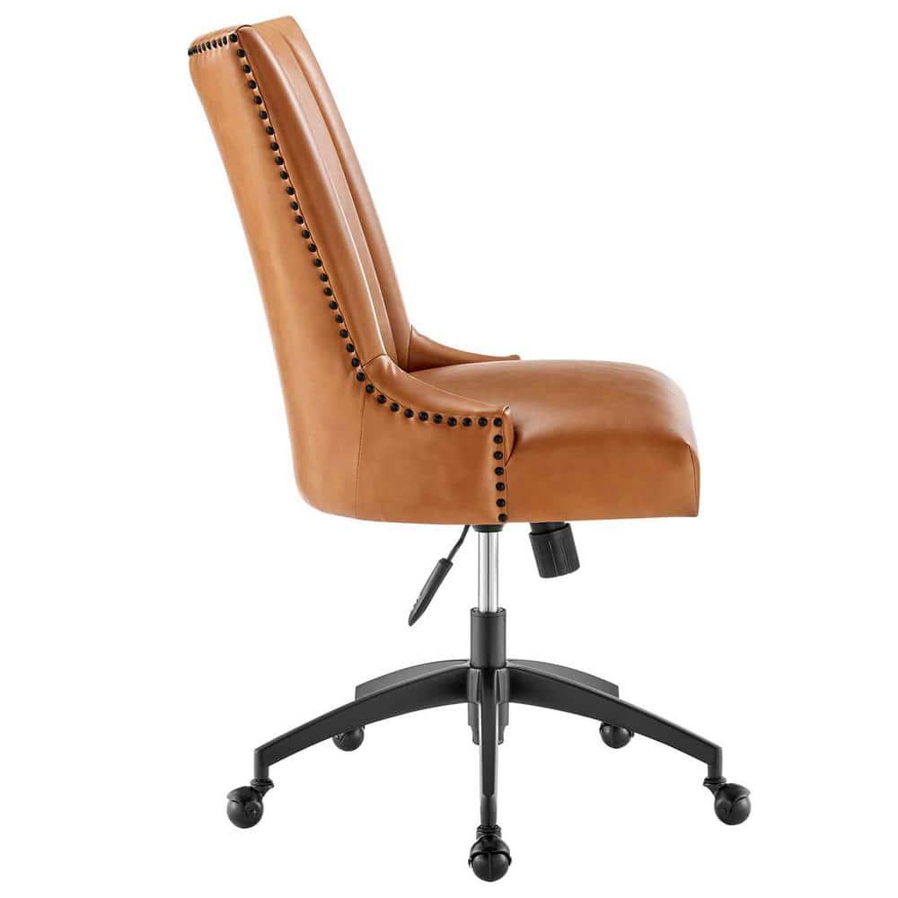 Modway Empower Channel Tufted Vegan Leather Office Chair Tan: Retro Modern Style, Adjustable, Swivel Desk Chair with Casters/Wheels