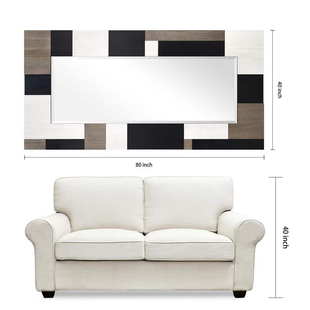 Empire Art Direct "Geometric Blocks" Hand Made Solid Paulownia Wood Beveled Leaner Mirror size 80" x 40"