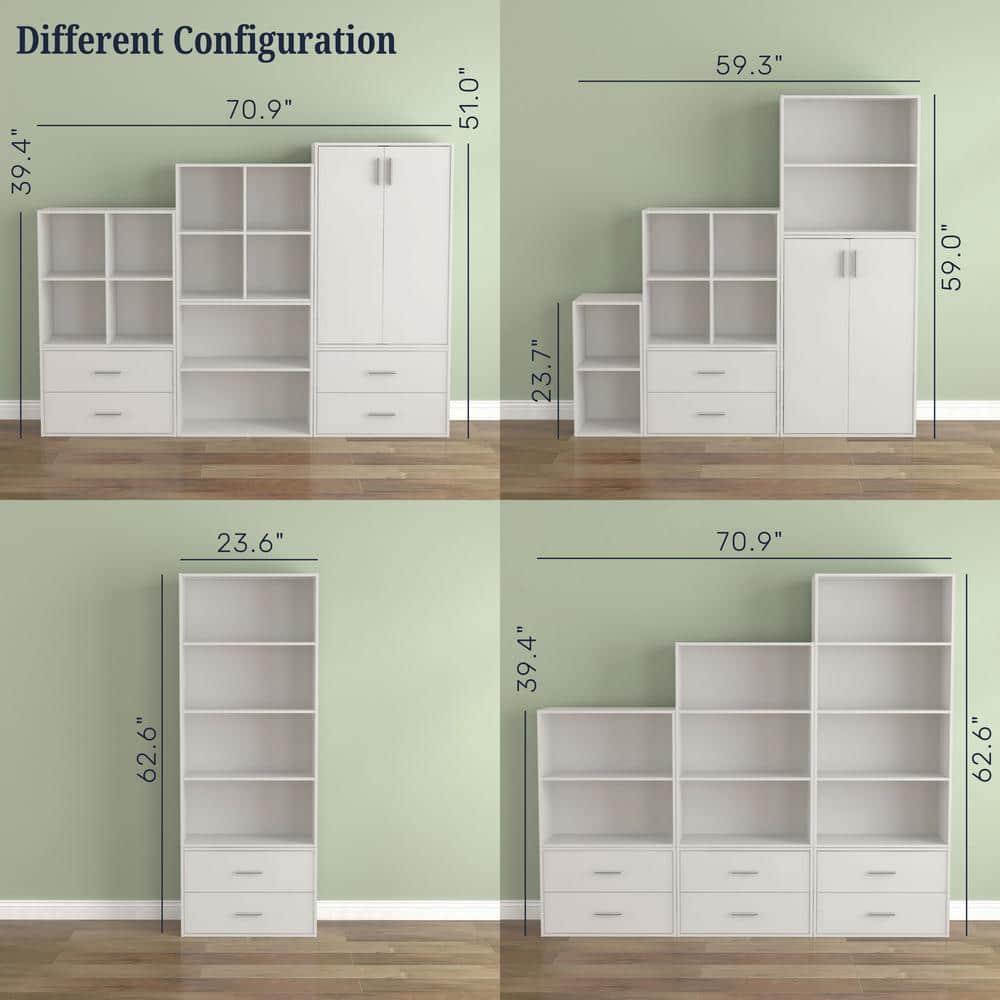 24/7 Shop At Home 46.9" Silkpath Modern 4 Tier Stackable and Modular Bookcase White: Modular Organizer, Open Shelving