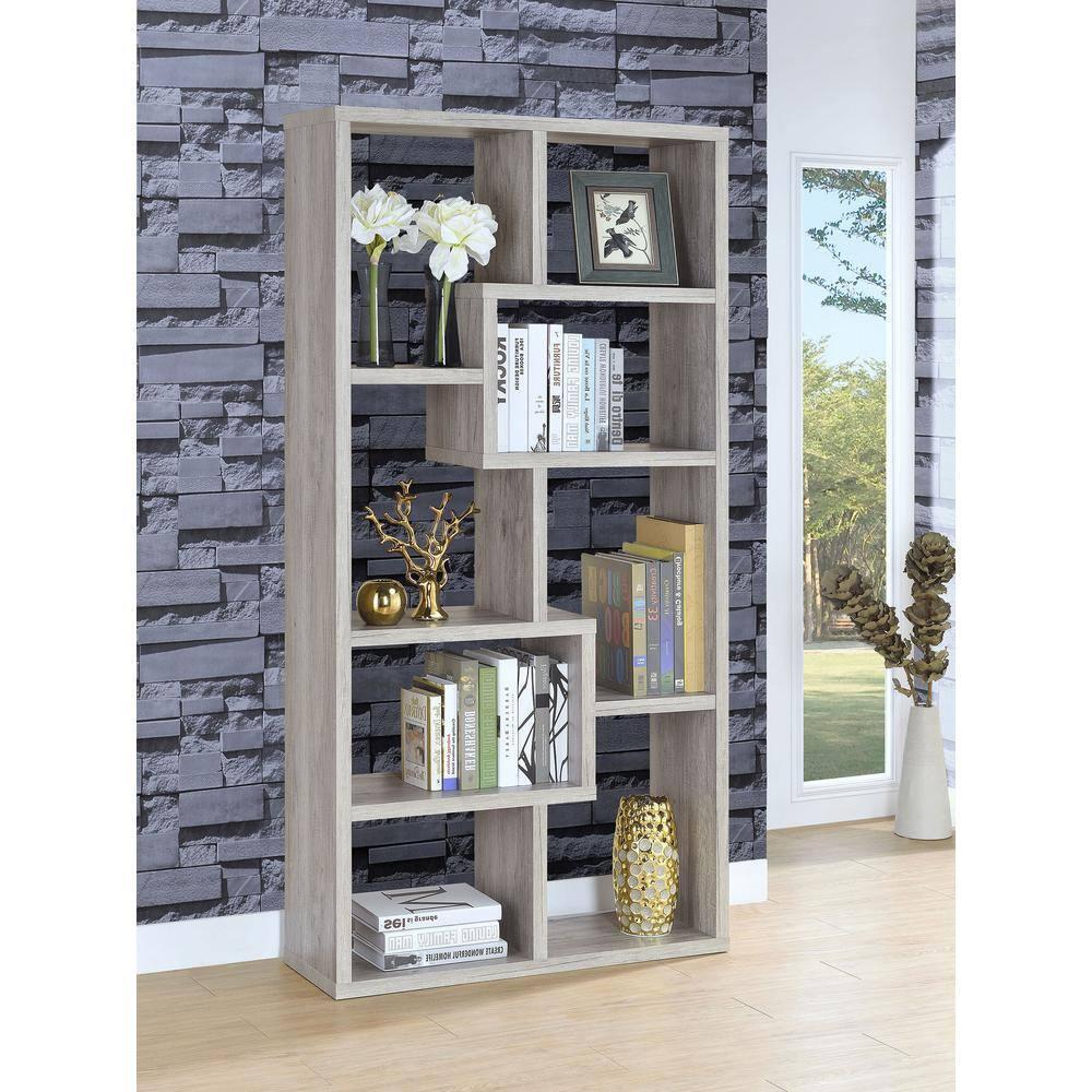 70.75" Theo 8 Shelf Bookcase Gray Driftwood - Coaster