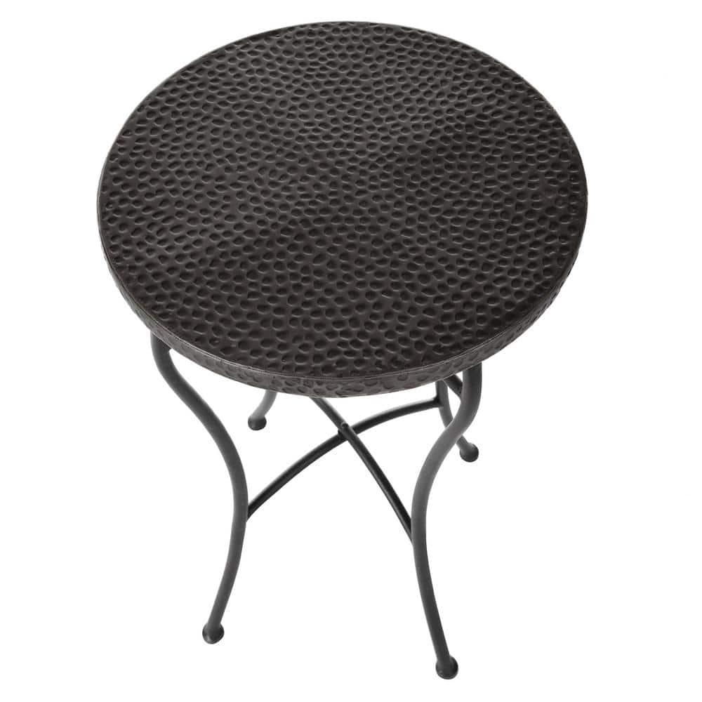 Round Hammered Copper Accent Table - Oil-Rubbed Bronze Powder Coat Finish Legs