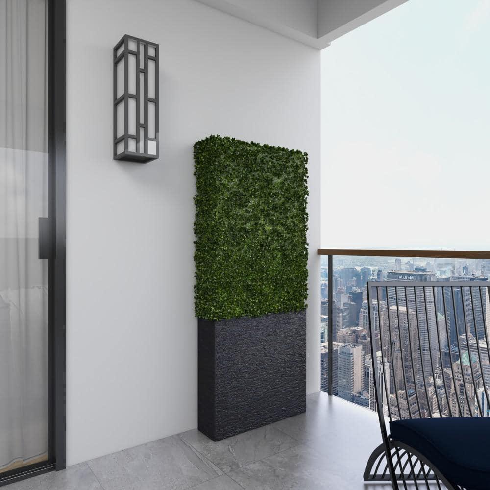 DecMode 66" Tall Boxwood Hedge Artificial Topiary in Realistic Leaves and Black Cement Planter Box