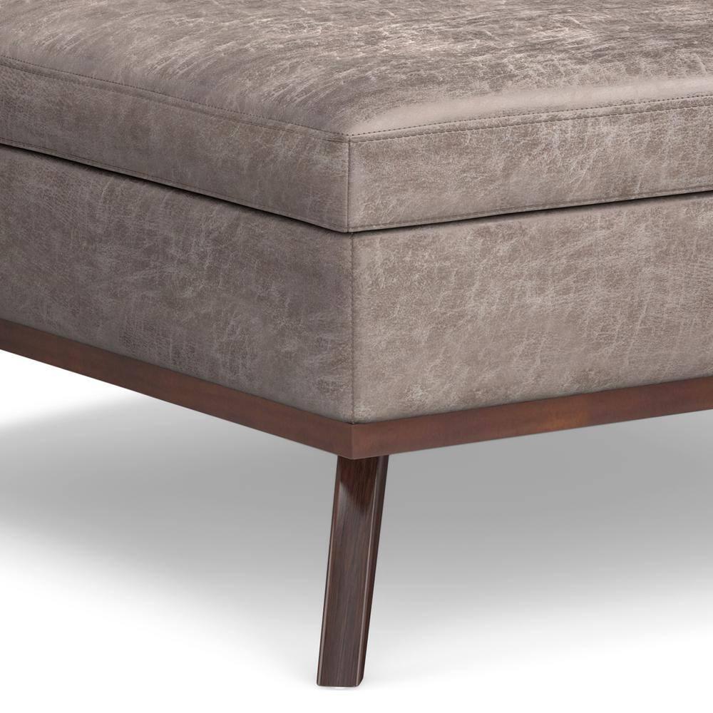 Simpli Home Owen 40"W XL Upholstered Square Coffee Table Storage Ottoman with Lift Top and Solid Wood Legs