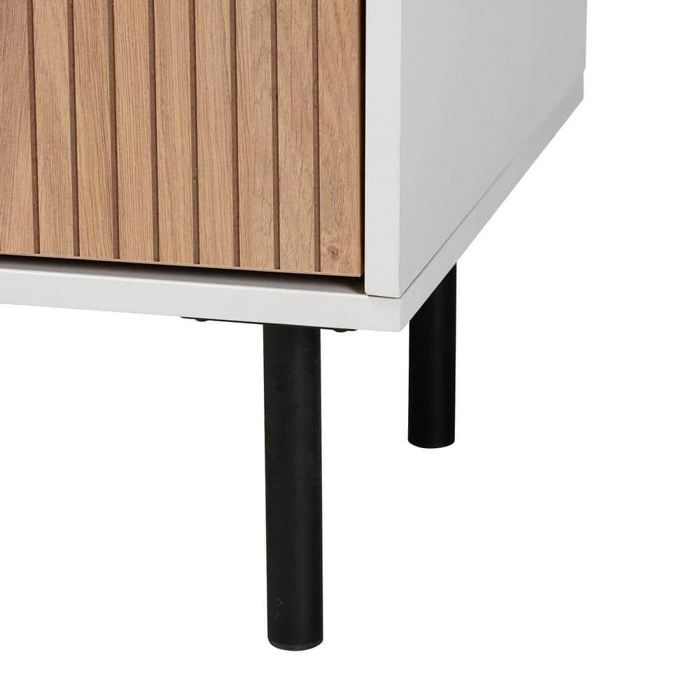 Baxton Studio Karima Mid-Century Modern Two-Tone White and Natural Brown Finished Wood and Black Metal 5-Drawer Storage Cabinet