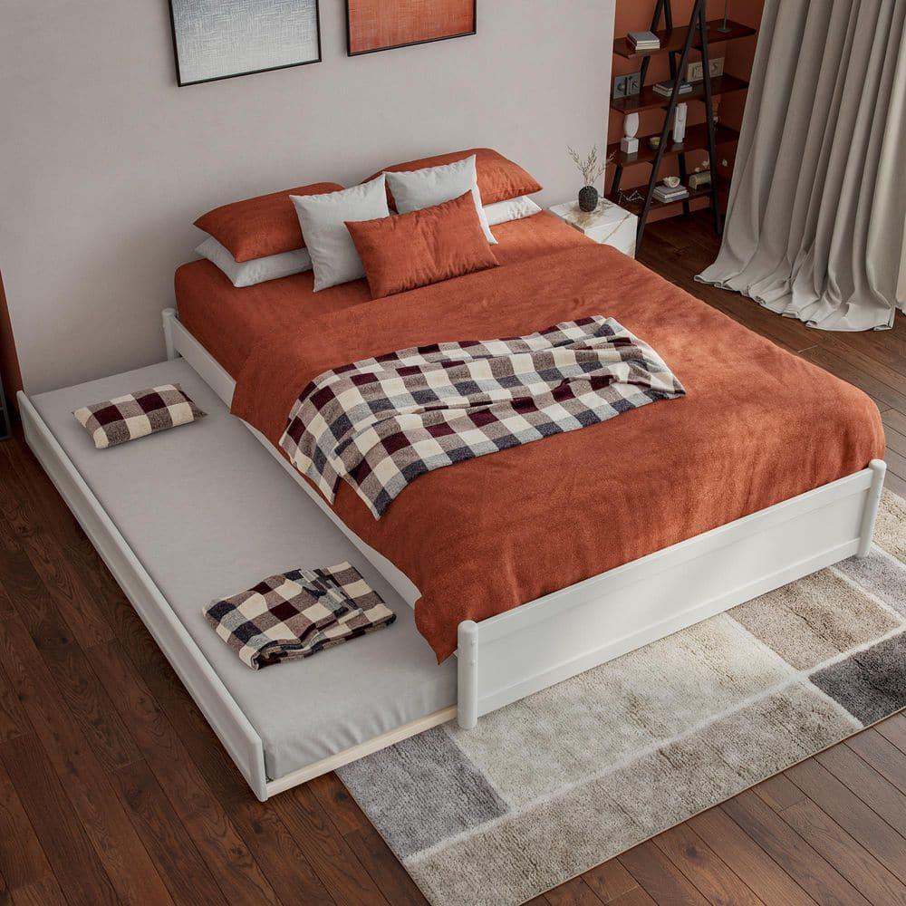 AFI Furnishings AFI Barcelona Full Solid Wood Panel Platform Bed with Twin Trundle in White