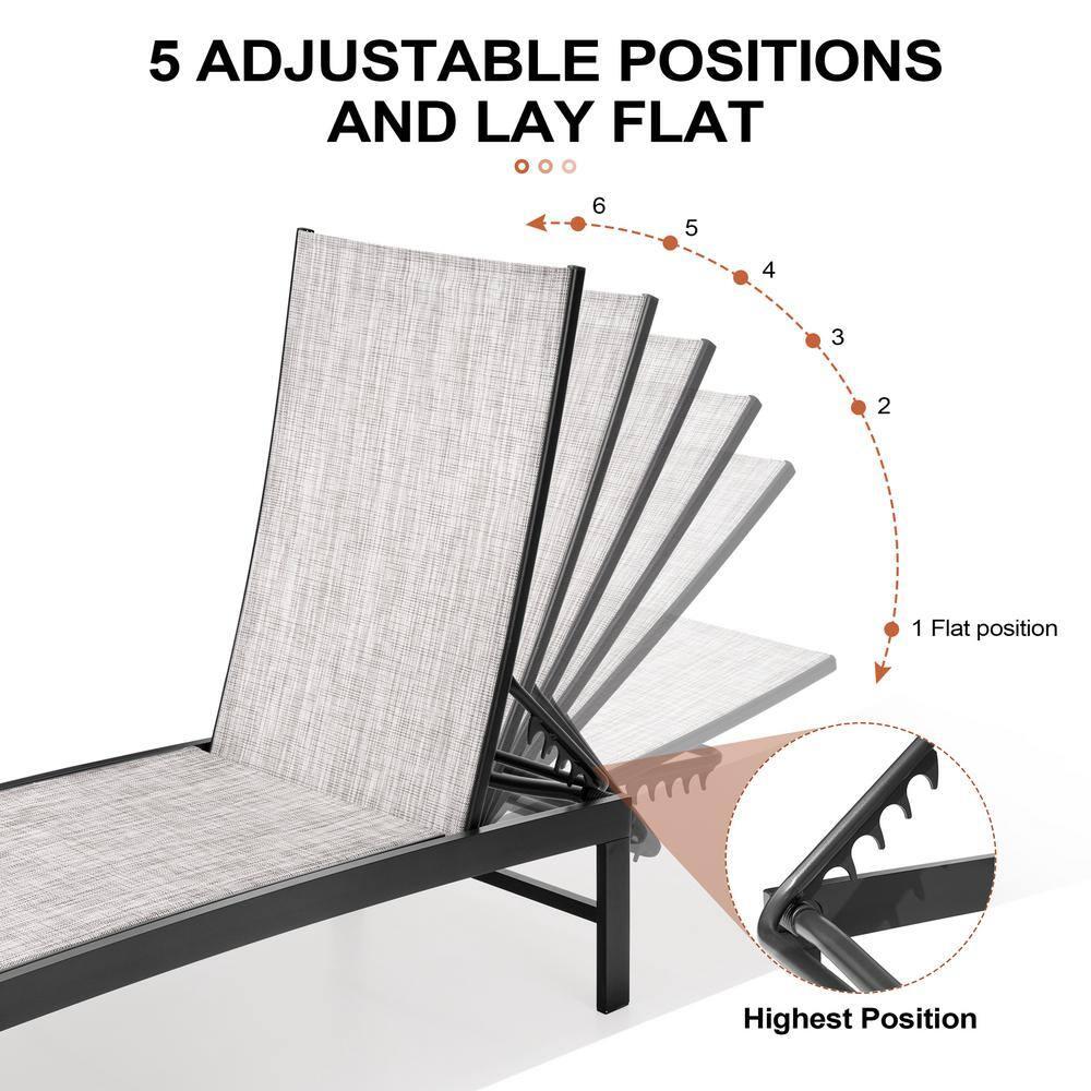 Crestlive Products Outdoor Aluminum Textilene Chaise Lounge Chairs and Table Set of 3 Earth Fabric, Dark Grey Frame