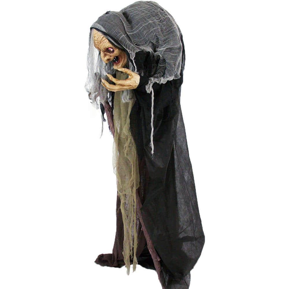 Haunted Hill Farm Life-Size Poseable Witch with Lights and Sound, Indoor/Covered Outdoor Halloween Decoration
