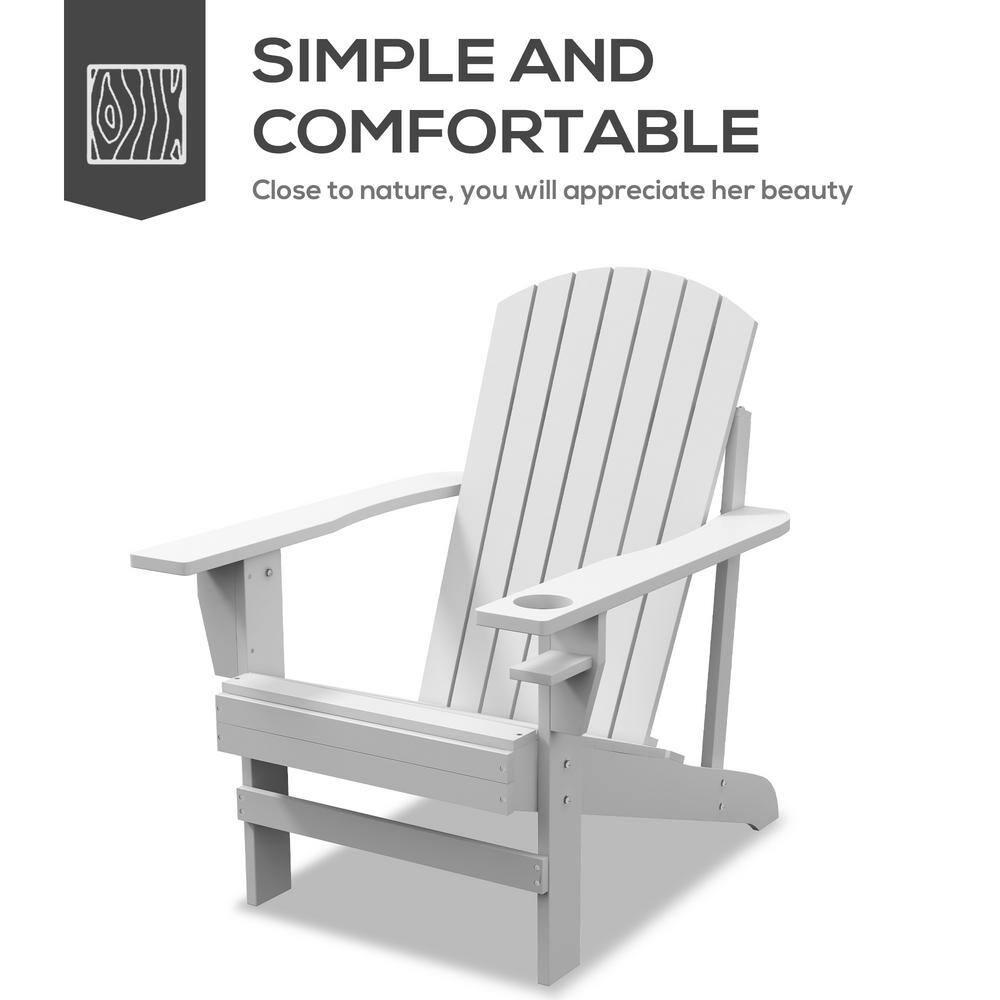 Outsunny Oversized Adirondack Chair, Outdoor Fire Pit and Porch Seating, Classic Log Lounge w/ Built-in Cupholder for Patio, Backyard, White