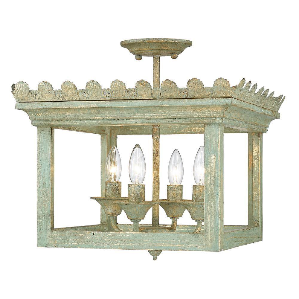 Golden Lighting Finley 4-Light Semi-Flush in Vintage Sage