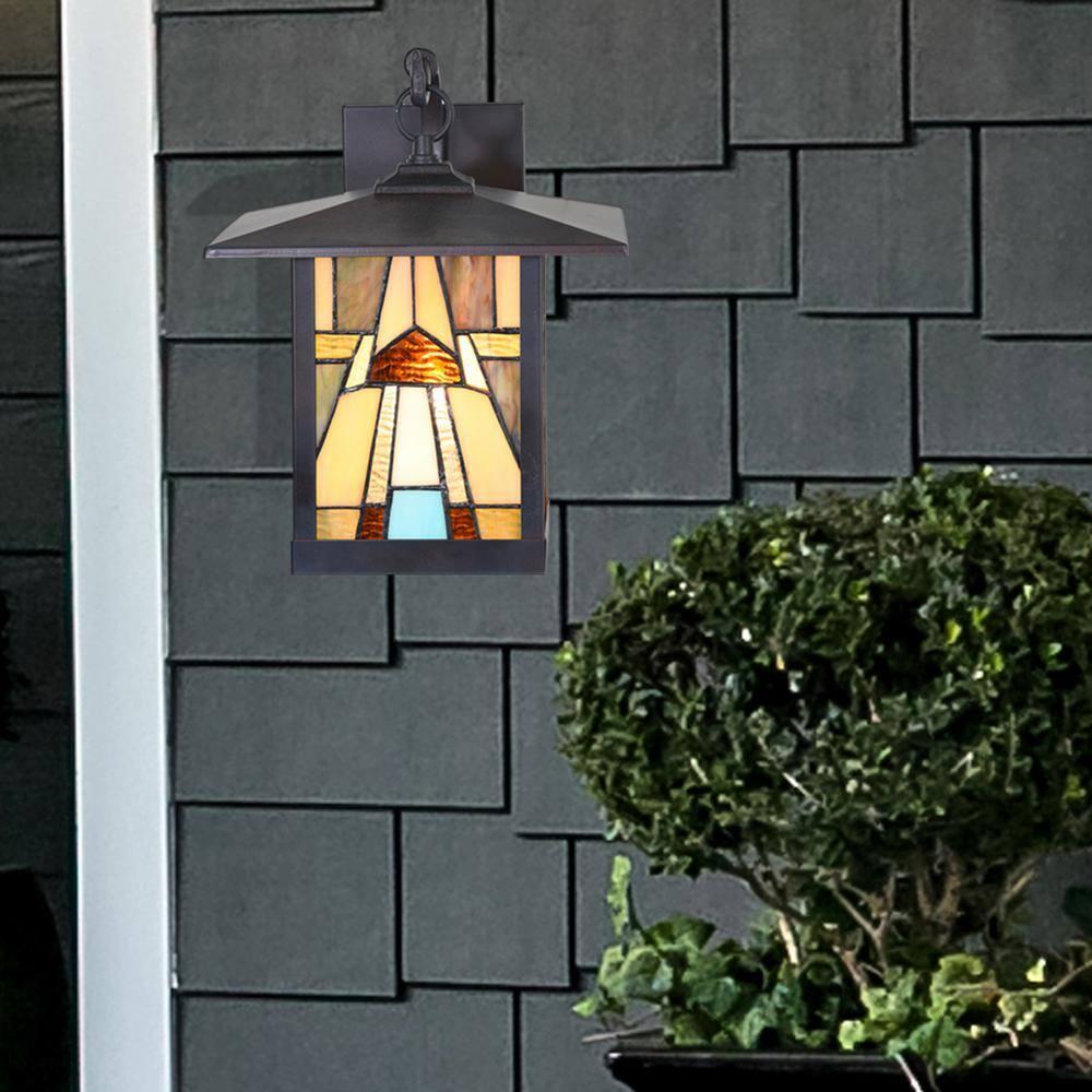 11.75" 1-Light Mona Mission Style Outdoor Wall Lantern Sconce Bronze - River of Goods: Stained Glass, ETL Listed, Weather-Resistant